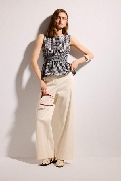 Straight Gabardine High Waist Straight Leg Trousers H0093Ax26Sp