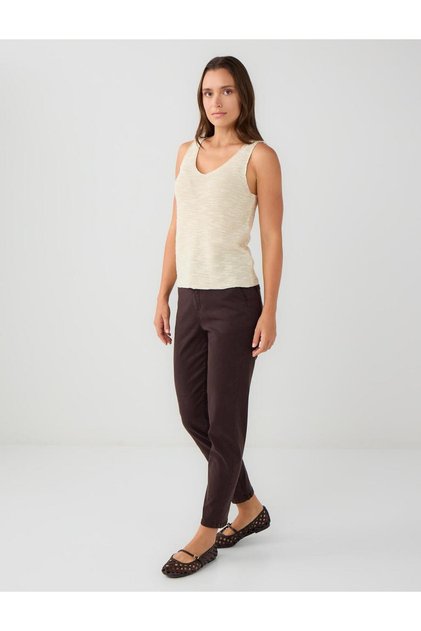 Bitter Brown Regular Waist Regular Leg Gabardine Trousers