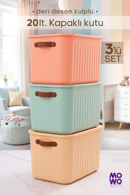 Mowo Home BigBox Kulplu 20 Lt 3'lü Mix Dolap Düzenleyici Saklama