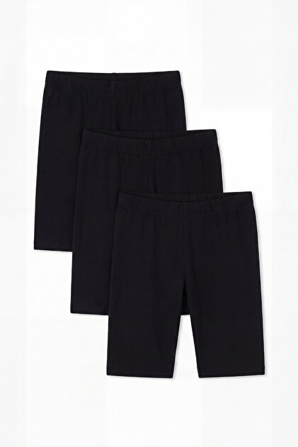 Girls' Cotton Stretch Fabric Black Plain Short Tights 3-Pack