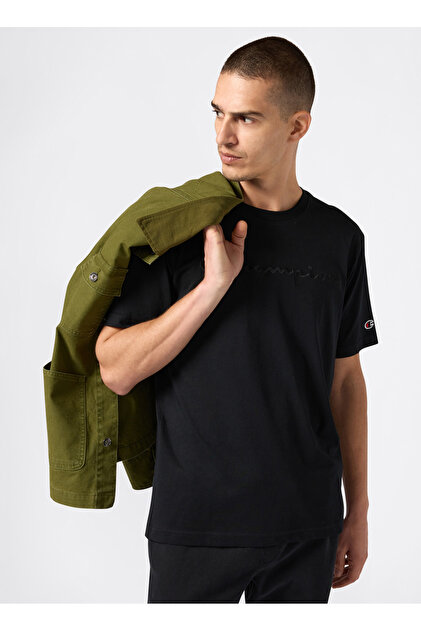 Champion 220273-KK001 SS Tee Siyah Yuvarlak Yaka Düz Erkek T-Shirt