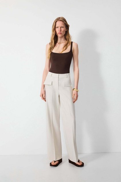 Cep detaylı wide leg pantolon
