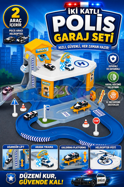 2 Katlı Polis Garaj Seti Ve Mega Pist