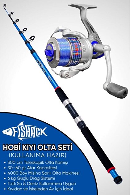 kiyokiyo 3点 Fishack Hobi Kıyı Olta Takımı - 300cm 30-60gr Kamış + 4000'lik