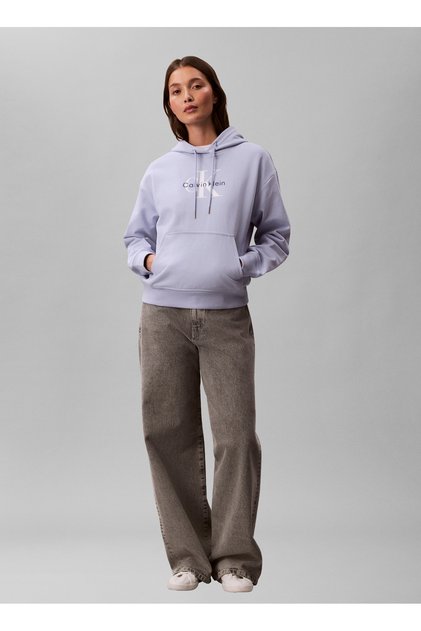 Džínová světle fialová dámská mikina s kapucí LS MONOLOGO FRENCH TERRY PO HOOD