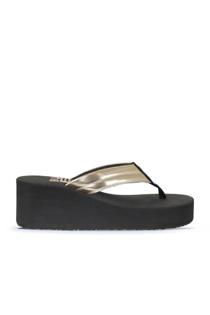 Gold Soft Matte Mirror Women's Wedge Heeled Slippers 26Wt190664