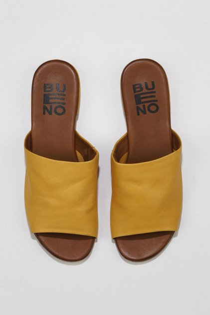 Papuci plati de dama din piele galbena 01wu3100