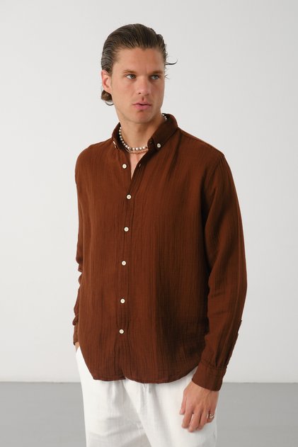 Men's Breathable Muslin Fabric 100% Cotton Washable Pocketless Shirt