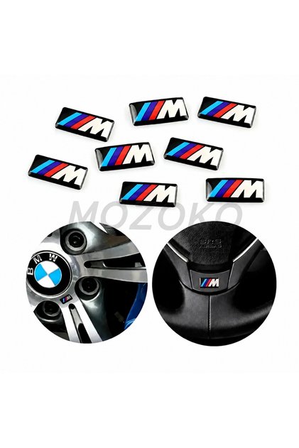 Kendinden Yapışkanlı BMW M Logolu 16x9 mm Damla Baskılı Jant Direksiyon Sticker 8 Adet