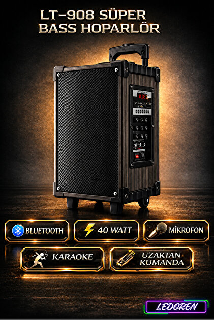 L'eDoren Lt-908 Süper Bass Şarjlı Mikrofonlu Hoparlör Karaoke