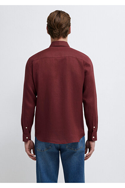 maです。 Mavi Bordo Keten Gömlek Slim Fit / Dar Kesim 0211466-70396
