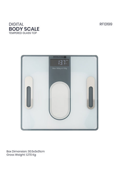 Body Fat Scale RF13199, Digital Bathroom Weight Scale, LCD Display, Step-On Technology, Strain Gauge Sensors, 180kg Capacity, Ultra Slim Design