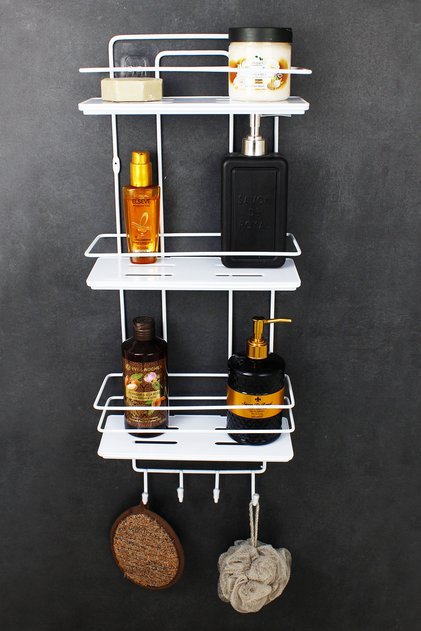 Triple Bathroom and Cosmetic Organizer with Stainless Steel Shelf and Crystal Shelf, White Bathroom Shelf Shampoo Holder