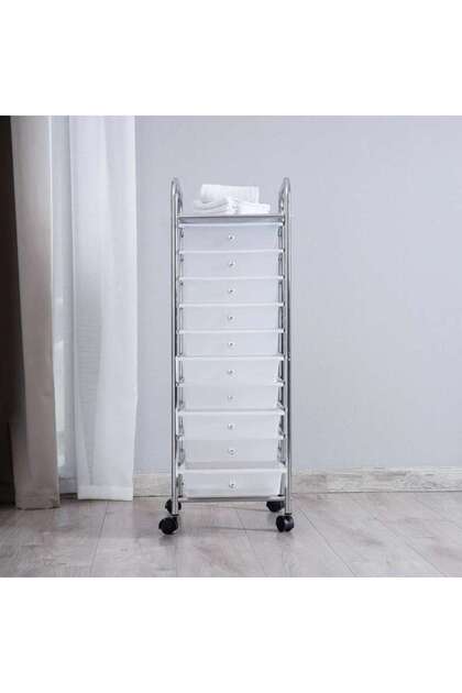 Elwood 10 Tier Drawer Rolling Cart - White