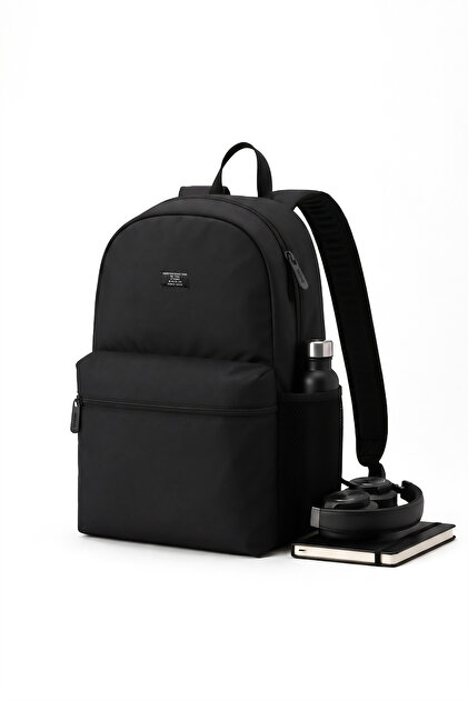 Unisex Black Waterproof Daily Backpack with Pocket