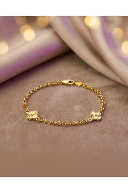 Yonca Çiçek Zincirli Kalemli Sıralı Altın Bileklik 22 Ayar 4.67 Gram Kadın Hediye - B01070