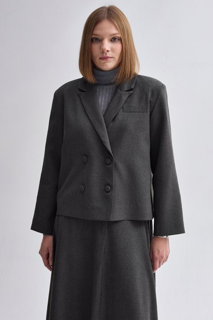 Double-Breasted Short Jacket Anthracite