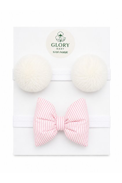 Baby Girl Bow & Pompom Bandana - Hair Band Set of 2