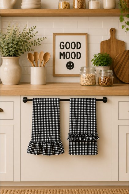 Decorative Ruffled Gingham Kitchen Towel and Drying Cloth 35X55 cm