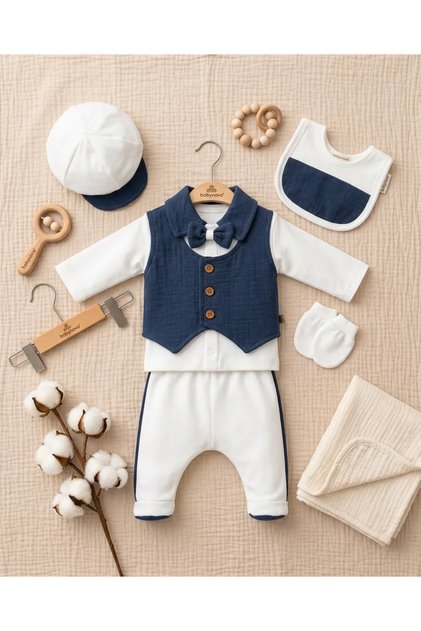• Babynova Premium 5-Piece Newborn Set - 100% Cotton Muslin White Hospital Release Set