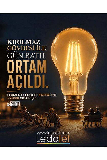 FLAMENT 6W 2700K A60 GOLD LED AMPUL KIRILMAZ GÖVDE DİM EDİLEBİLİR