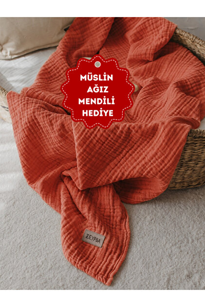 Kenar Dikişli Kiremit Müslin 4katlı Müslin Bebek & Çocuk Müslin Örtü 100x100cm