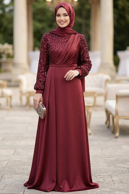 burgundy hijab dress Neva Style Sequined Muslim Evening 2311Br Mac Duggal - Blue Collection: SUNKISSED SAHARA Crafted from a lightweight Color:Stormy Blue