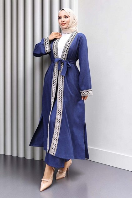 Ethnic Patterned Kimono Set Indigo 19251