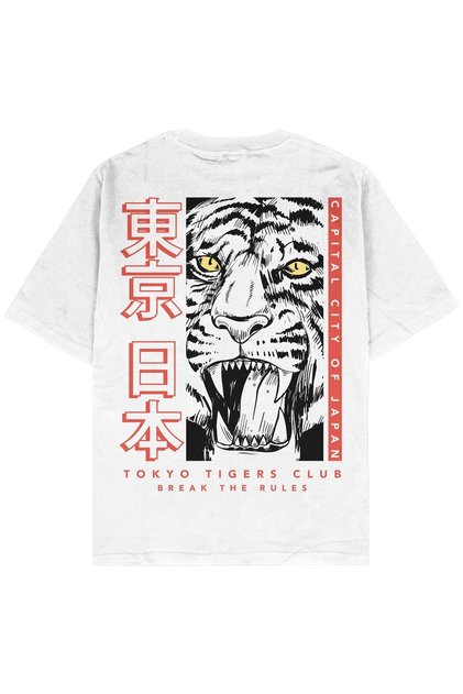Tricou oversize unisex alb tigru japonez