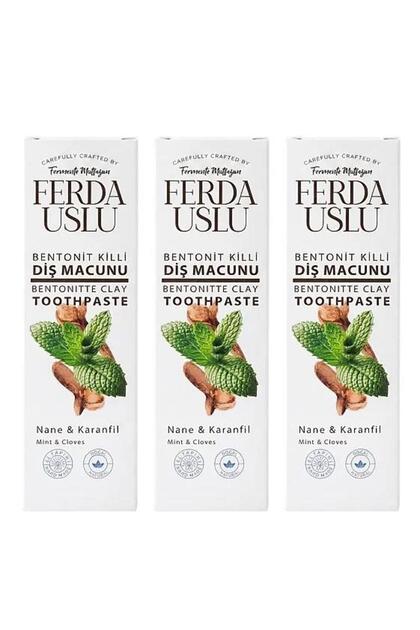 Bentonite Clay Natural Toothpaste 3 Pieces - Whitening Without Sugar, Fluoride-Free 50 ml