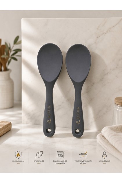 (2 Pcs) Ultra Hard Tip Silicone Rice Spoon High Heat Resistant Fireproof Non-Stick