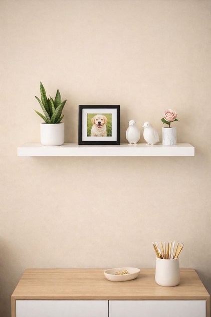 Tekli Duvar Rafı - Uçan Raf Gizli Raf Beyaz 15x30