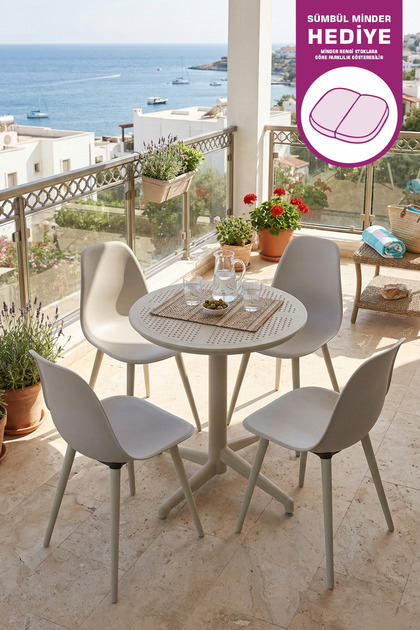 Tilia Plastik Bahçe Balkon Bistro Seti Katlanır Masa 60*60 cm (1+4 Set)