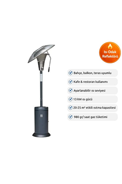 Isı Odağı Gazlı Dış Mekan Isıtıcı - X13 - Gri Mavi - 13kW, Tekerlekli, Bahçe, Teras Tipi