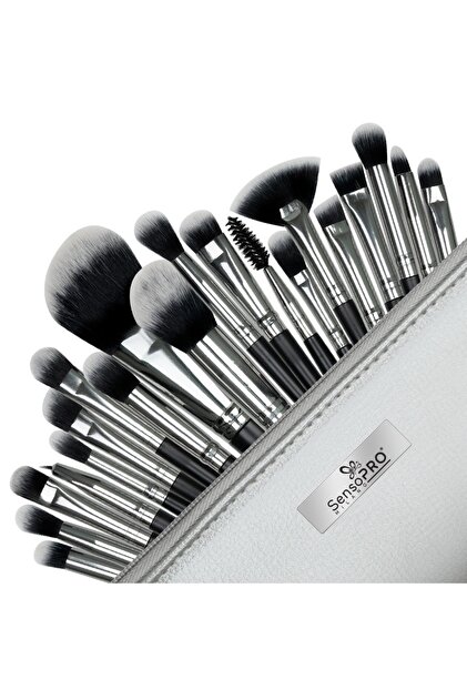 Set pensule machiaj SensoPRO Milano, 20 bucăți, Negru Argintiu + Pungă cadou