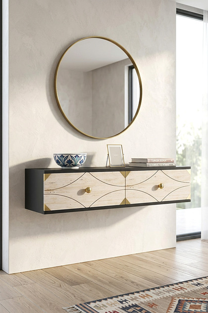 TDA1297ATG - ALFA120 DUVARA MONTAJ TV STAND, TV RAFI, TV SEHPASI ANTRASİT - TRAVERTEN - GOLD 120CM