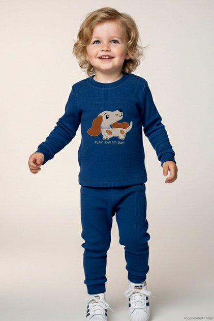Baby Boy Tracksuit Set with Cute Puppy Embroidery, 9 Months-3 Years, Indigo
