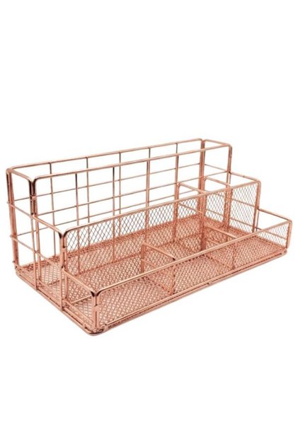 Rose Gold Metal Mesh Masaüstü Organizer Çok Bölmeli 27x14x11 cm 9515R