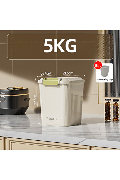 5KG with cup 10KG Rice Container Rice Storage Box Sealed Cereal Dispenser with Buckle Insect Proof G