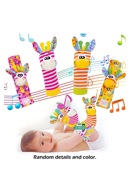 Colorful-donkey 4pcs Baby Rattle Toys Cute Stuffed Animals Wrist Rattle Foot Finder Socks 0~24 Month
