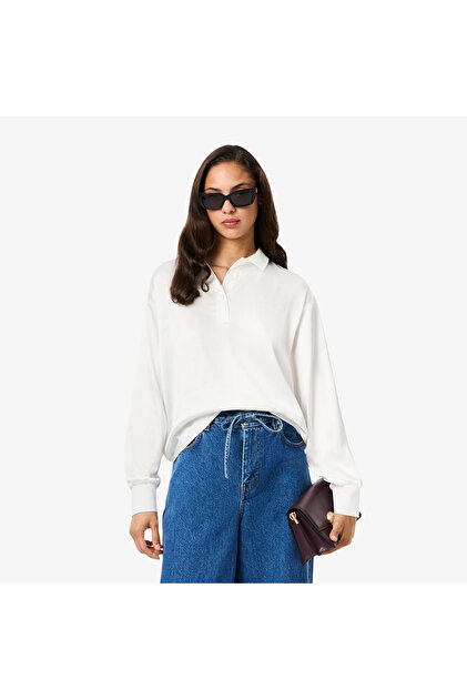 Kadın Oversize Fit Beyaz Polo