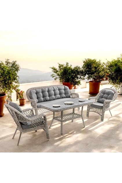 ReHome Lora 3+1+1+Sehpa | Rattan Bahçe Balkon Oturma Grubu