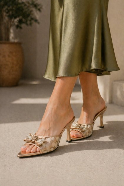 Sand beige satin mesh women's slippers