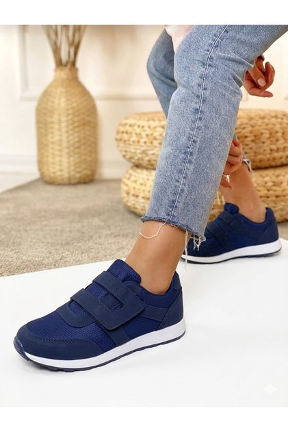 Lacivert Kadın Sneaker Nefes Alabilen Kumaş Cırtlı Kaymaz Taban Esnek Rahat Hafif Spor Ayakkabı