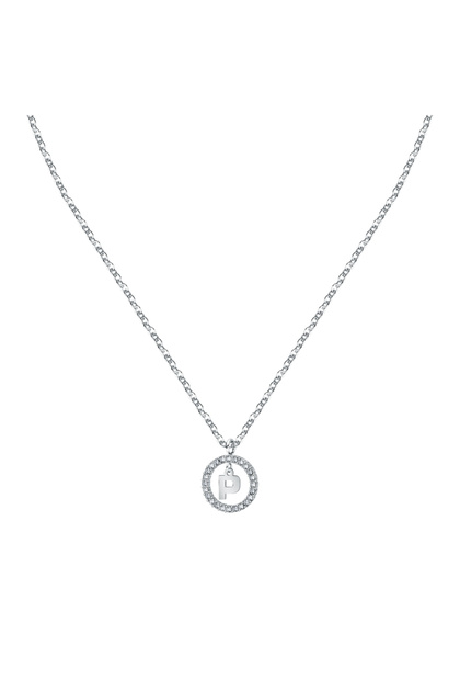 Colier La Petite Story, Family, litera P, argintiu inox, cristale, lungime lanț 45cm, LPS10ASF21