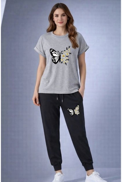 T-Sihrt Track Suit Set Daisy Butterfly Printed for Women / Girls