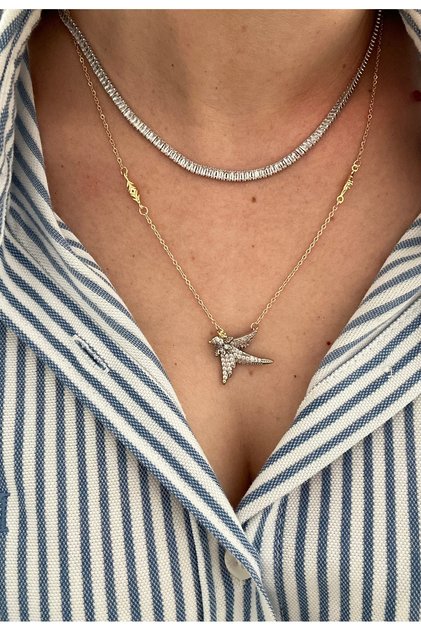 Waterway Necklace and Brand Equivalent Zircon Stone Bird Necklace (Double Necklace)