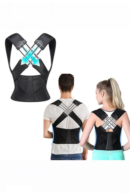 Corector de Postura pentru Indreptare Spate si Umeri, Reglabil, UNISEX, Negru, Marimea XL
