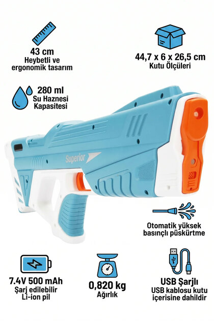 Zapp Toys Superior USB Şarjlı Su Tabancası 43 cm | Otomatik Yüksek