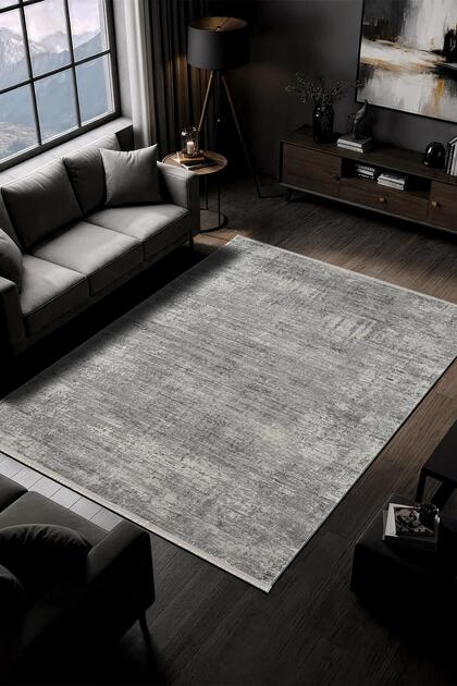 Fabay CT027A Gri Halı Modern Desenli Pamuk Taban Salon Halısı Yatak Odası Koridor